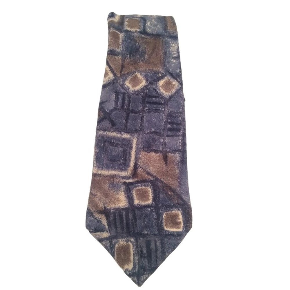 Vintage Y2K Gianfranco Ruffini‎ Neck Tie Mens Blue Brown Silk Geometric Italian